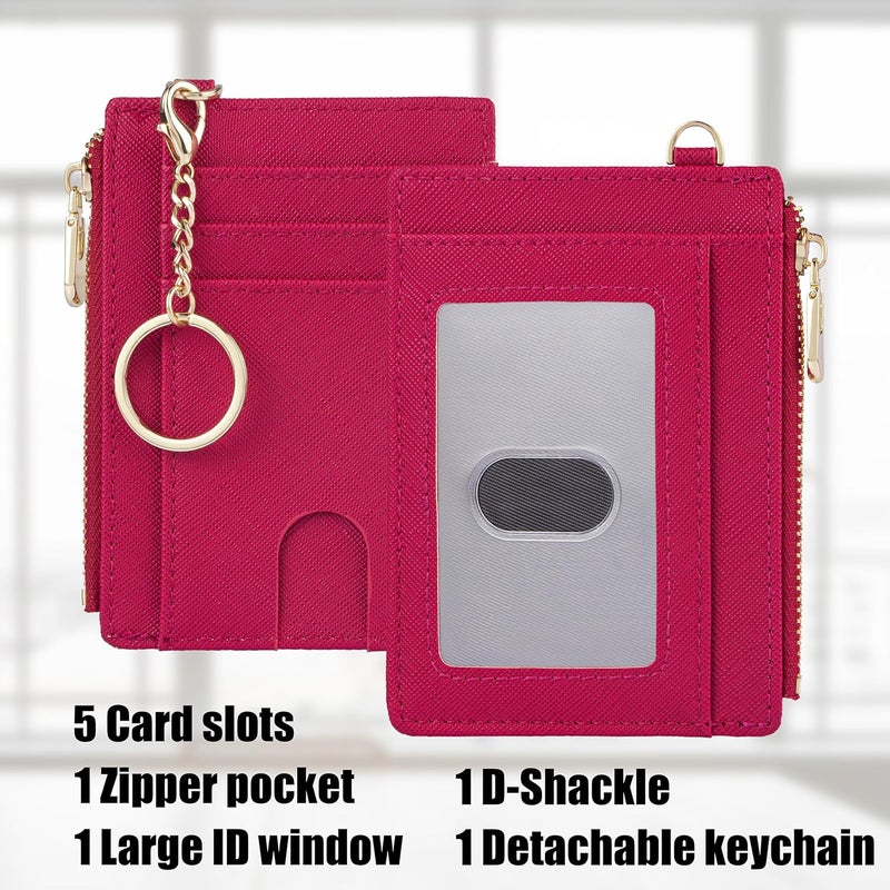 Suweibuke Slim Pocket Wallet, RFID Blocking Credit Card Holder Wallet with D-Shackle ID Window and Detachable keychain for Women (A-Burgundy Red) - Image 2